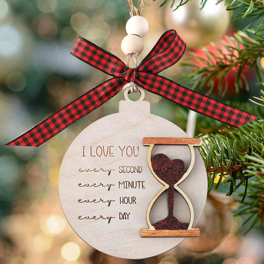 Romantic Double Layer Wooden Hourglass Ornament- 'I Love You Every Second'