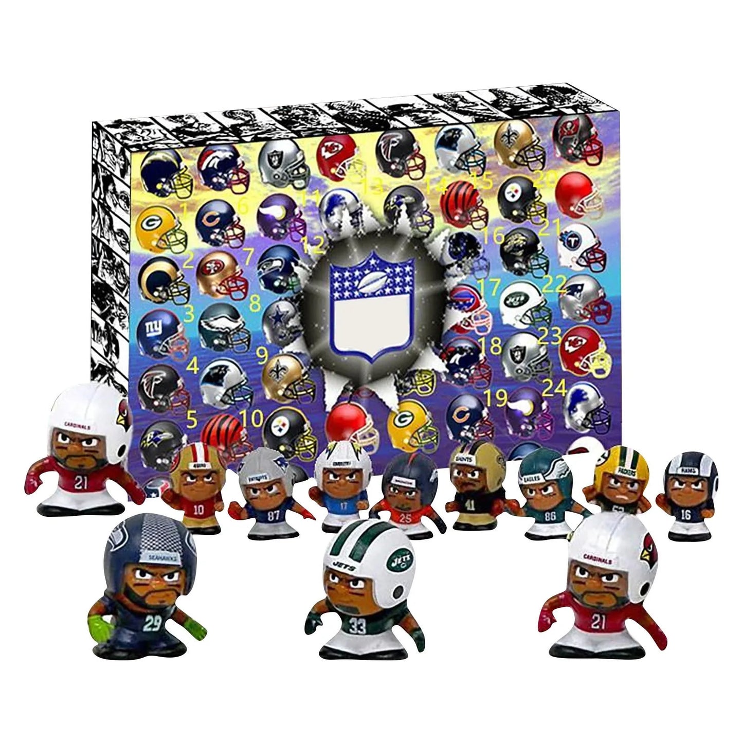 NFL TeenyMates Series 13 Collector's Advent Calendar - 24 Mini Team Mascots in Official Colors | Perfect Holiday Countdown Gift